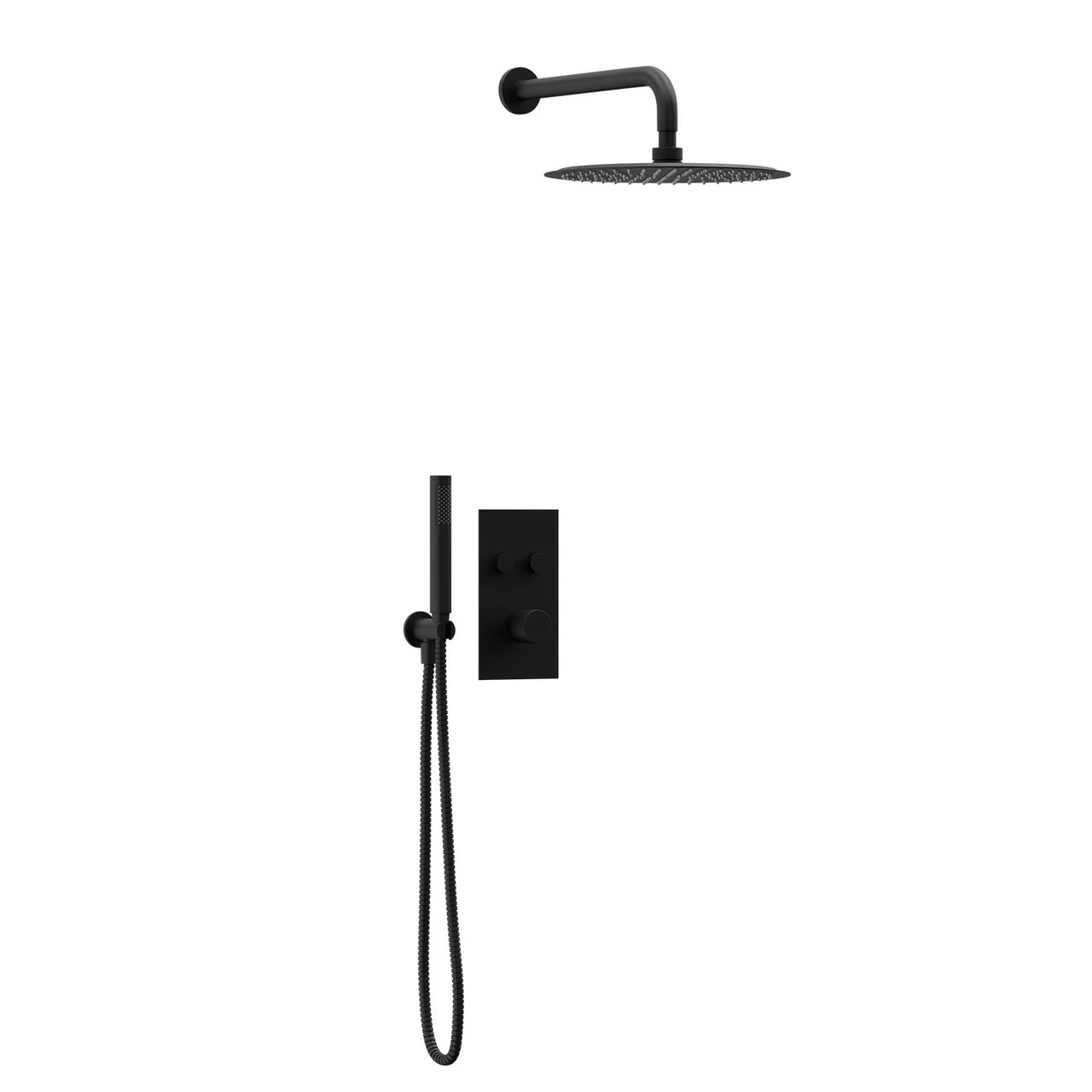 Colore Matt Black Concealed Push Button Twin Thermostatic Shower Valve Including 300mm Round Fixed Shower Head With Wall Arm And Round Shower Outlet Holder With Kit - 2 Outlet 5 Colore Matt Black Concealed Push Button Twin Thermostatic Shower Valve Including 300mm Round Fixed Shower Head With Wall Arm And Round Shower Outlet Holder With Kit - 2 Outlet - Image 3