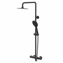 Colore Round Matt Black Thermostatic Rigid Riser Kit And Handset Shower System