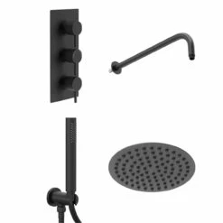 Colore Matt Black Triple Thermostatic Valve Mixer Shower With Round Fixed Head And Round Handset Outlet Holder - 2 Outlet 9 Colore Matt Black Triple Thermostatic Valve Mixer Shower With Round Fixed Head And Round Handset Outlet Holder - 2 Outlet -Wholesaledomestic Shop colore matt black triple thermostatic valve mixer shower with round fixed head and round handset outlet holder left 57682.1660769316