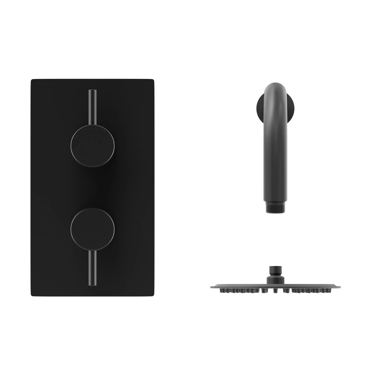 Colore Matt Black Twin Thermostatic Valve Mixer Shower With Round Fixed Head And Wall Arm - 1 Outlet 4 Colore Matt Black Twin Thermostatic Valve Mixer Shower With Round Fixed Head And Wall Arm - 1 Outlet - Image 2