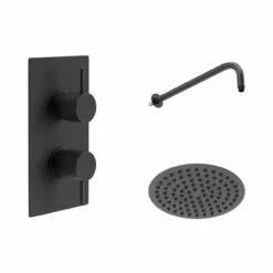Colore Matt Black Twin Thermostatic Valve Mixer Shower With Round Fixed Head And Wall Arm - 1 Outlet 10 Colore Matt Black Twin Thermostatic Valve Mixer Shower With Round Fixed Head And Wall Arm - 1 Outlet -Wholesaledomestic Shop colore matt black twin thermostatic valve mixer shower with round fixed head and wall arm left 23159.1660769317