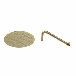 Colore Round Brushed Brass 200mm Thin Fixed Shower Head And Wall Arm