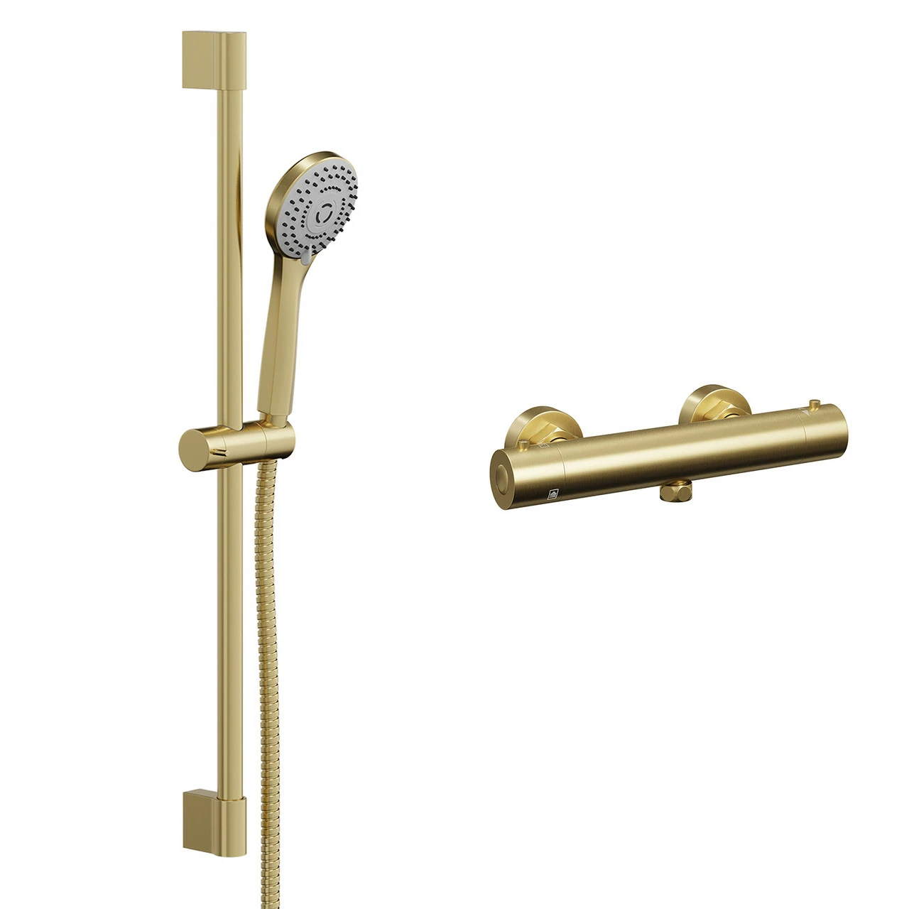Colore Round Brushed Brass Thermostatic Bar Valve Mixer Shower With Round Slide Rail Kit - Image 3