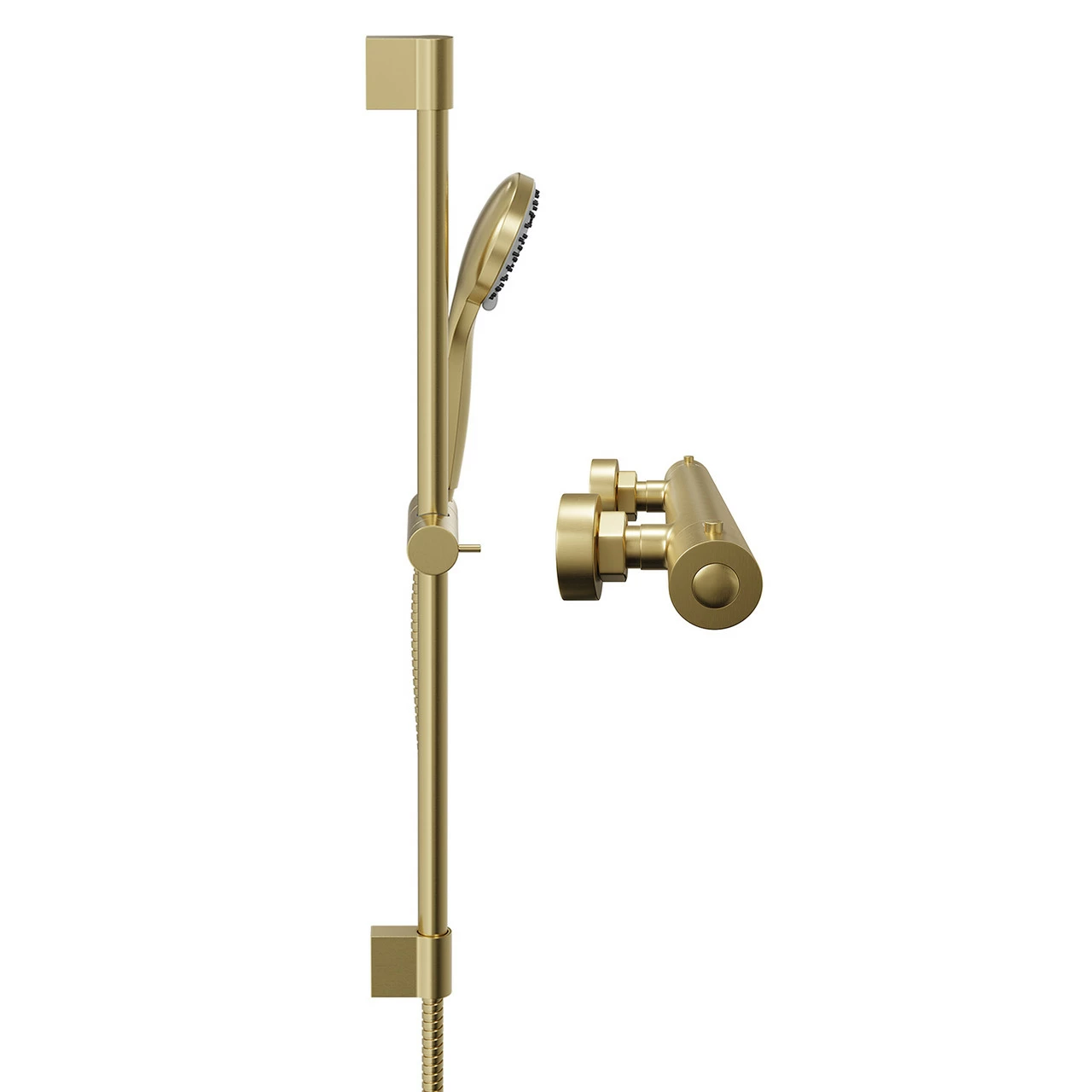 Colore Round Brushed Brass Thermostatic Bar Valve Mixer Shower With Round Slide Rail Kit - Image 4