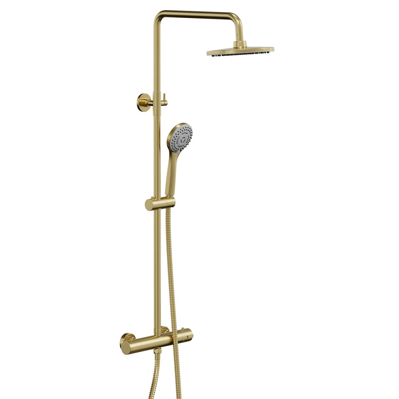 Colore Round Brushed Brass Thermostatic Rigid Riser Kit And Handset Shower System 5 Colore Round Brushed Brass Thermostatic Rigid Riser Kit And Handset Shower System - Image 3
