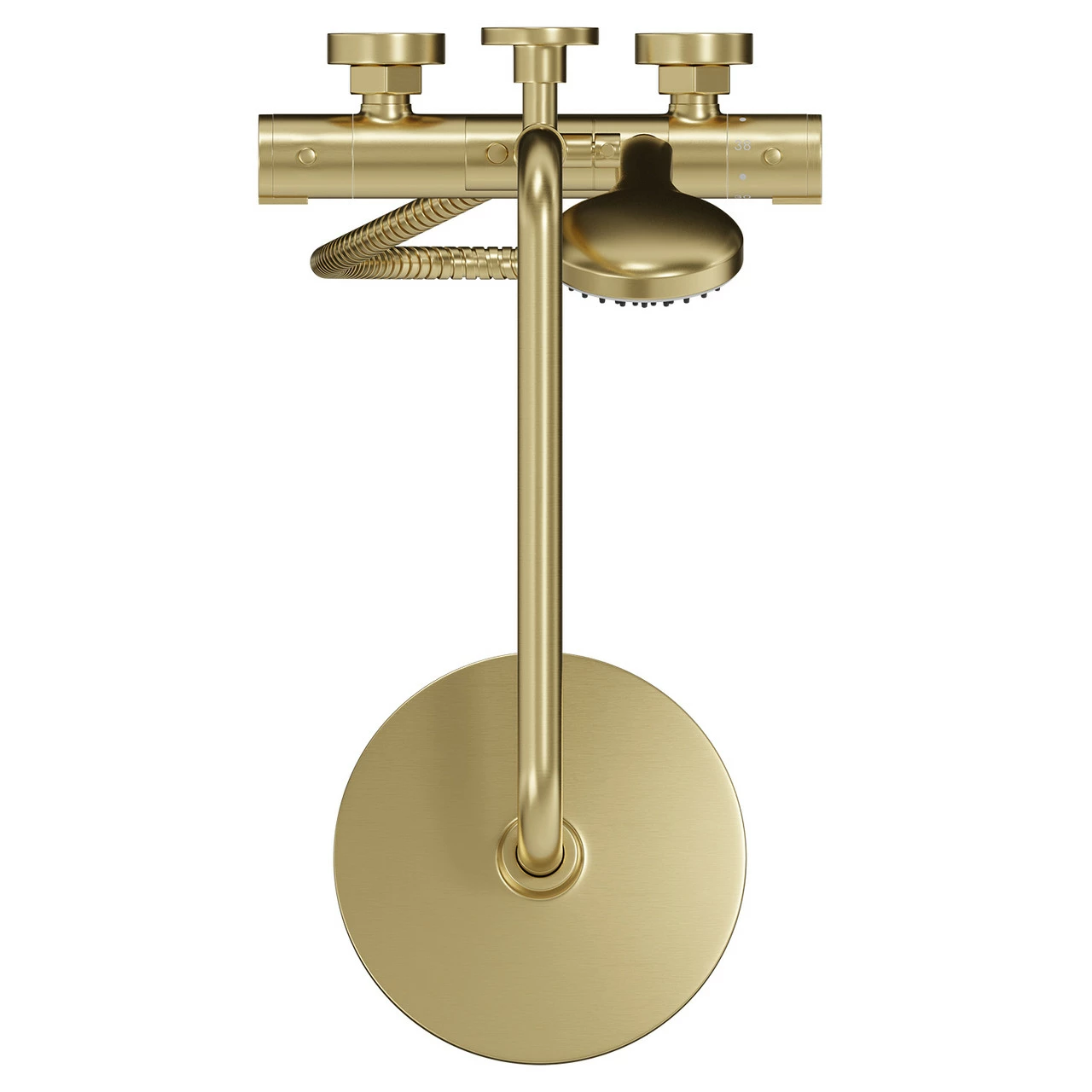 Colore Round Brushed Brass Thermostatic Rigid Riser Kit And Handset Shower System 7 Colore Round Brushed Brass Thermostatic Rigid Riser Kit And Handset Shower System - Image 5
