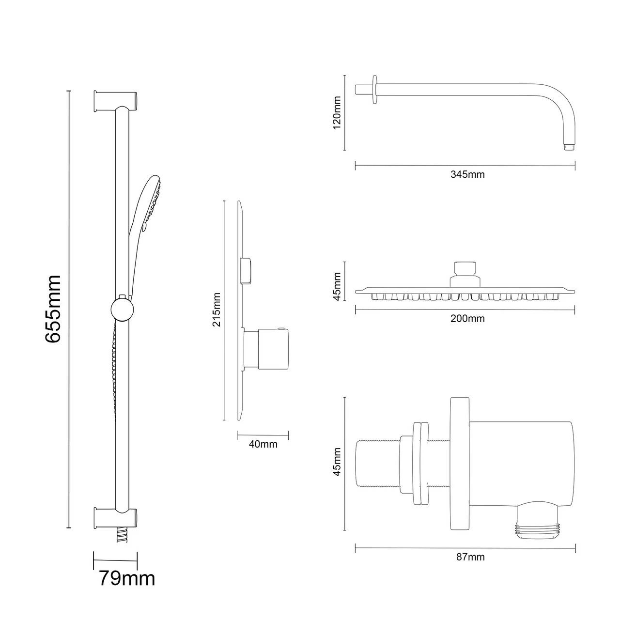Colore Round Gunmetal Grey Concealed Push Button Twin Thermostatic Shower Valve Including 200mm Fixed Shower Head With Wall Arm And Slide Rail Kit - 2 Outlet 8 Colore Round Gunmetal Grey Concealed Push Button Twin Thermostatic Shower Valve Including 200mm Fixed Shower Head With Wall Arm And Slide Rail Kit - 2 Outlet - Image 6