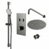 Colore Round Gunmetal Grey Concealed Push Button Twin Thermostatic Shower Valve Including 200mm Fixed Shower Head With Wall Arm And Slide Rail Kit - 2 Outlet -Wholesaledomestic Shop colore round gunmetal grey concealed push button twin thermostatic shower valve including 200mm fixed shower head with wall arm and slide rail kit right 61067.1672833239
