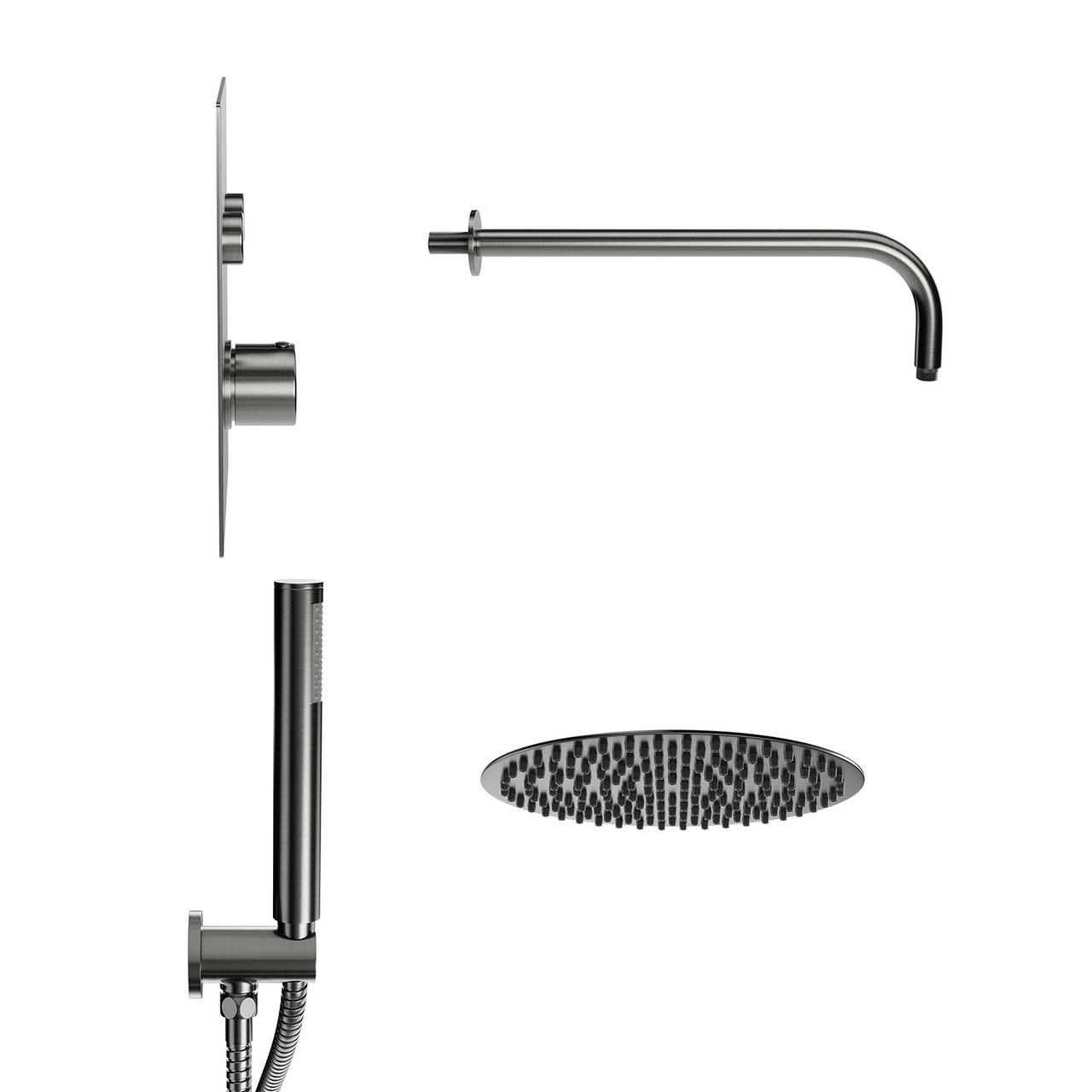 Colore Round Gunmetal Grey Concealed Push Button Twin Thermostatic Shower Valve Including 300mm Fixed Shower Head With Wall Arm And Shower Outlet Holder With Kit - 2 Outlet 6 Colore Round Gunmetal Grey Concealed Push Button Twin Thermostatic Shower Valve Including 300mm Fixed Shower Head With Wall Arm And Shower Outlet Holder With Kit - 2 Outlet - Image 4