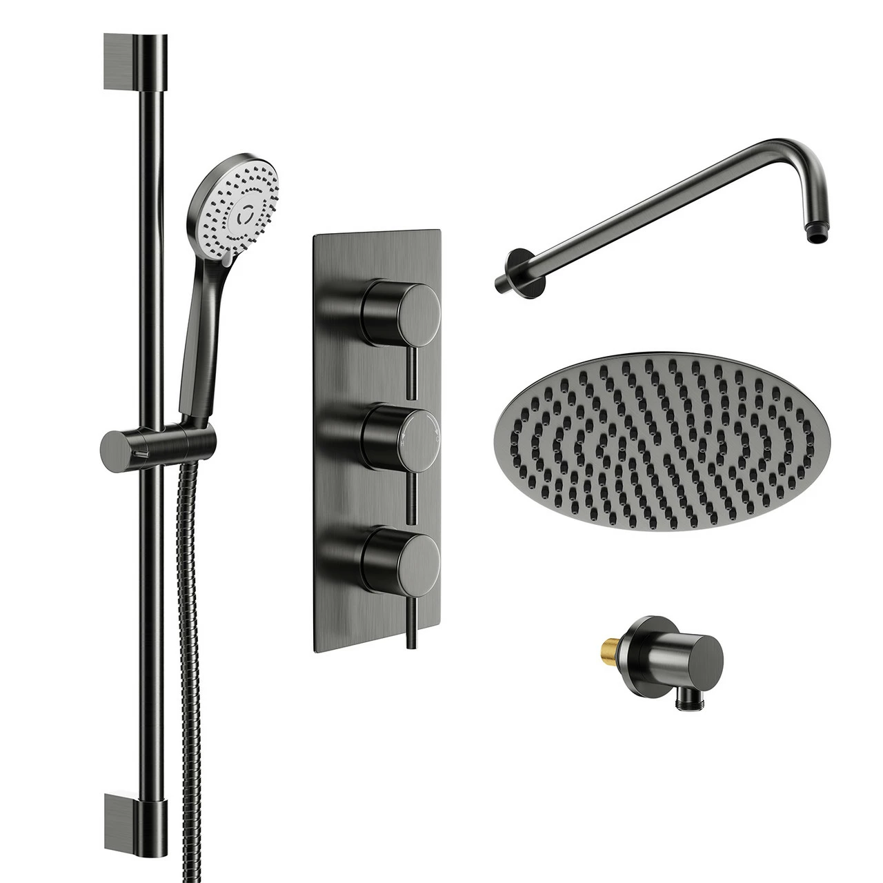 Colore Round Gunmetal Grey Concealed Triple Thermostatic Shower Valve Including 300mm Fixed Shower Head With Wall Arm And Slide Rail Kit - 2 Outlet 5 Colore Round Gunmetal Grey Concealed Triple Thermostatic Shower Valve Including 300mm Fixed Shower Head With Wall Arm And Slide Rail Kit - 2 Outlet - Image 3