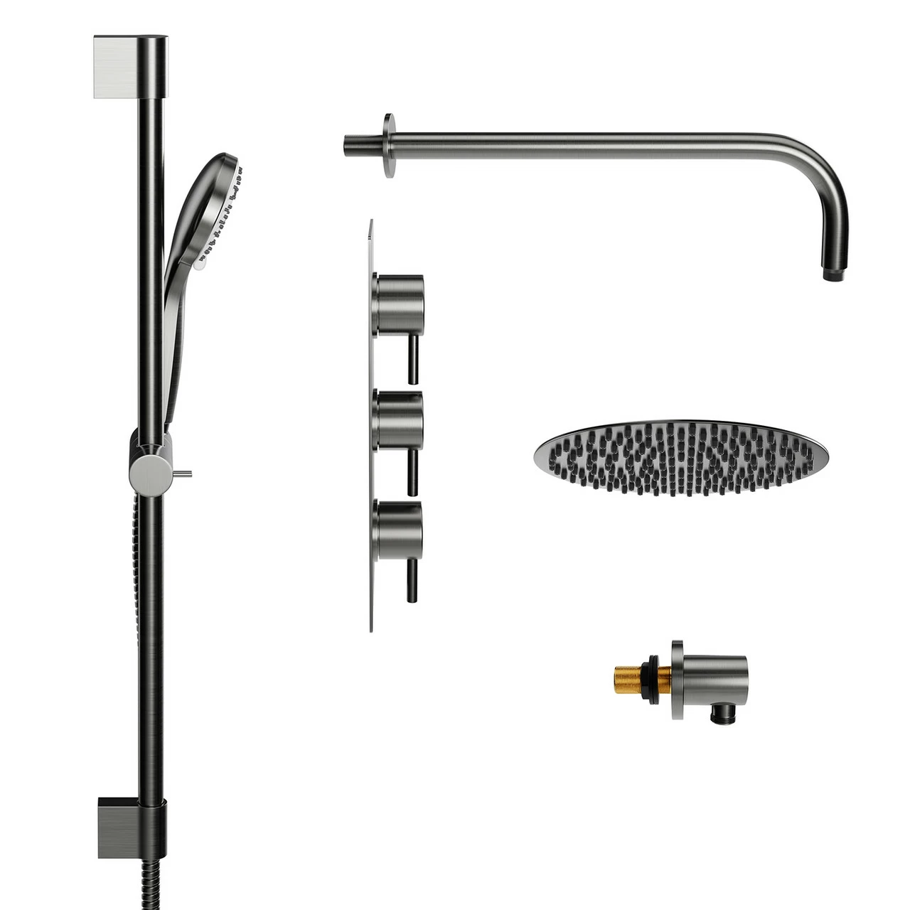 Colore Round Gunmetal Grey Concealed Triple Thermostatic Shower Valve Including 300mm Fixed Shower Head With Wall Arm And Slide Rail Kit - 2 Outlet 6 Colore Round Gunmetal Grey Concealed Triple Thermostatic Shower Valve Including 300mm Fixed Shower Head With Wall Arm And Slide Rail Kit - 2 Outlet - Image 4
