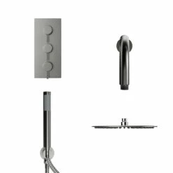 Colore Round Gunmetal Grey Concealed Triple Thermostatic Valve Mixer Shower Including 300mm Fixed Shower Head With Wall Arm And Shower Outlet Holder With Kit - 2 Outlet 9 Colore Round Gunmetal Grey Concealed Triple Thermostatic Valve Mixer Shower Including 300mm Fixed Shower Head With Wall Arm And Shower Outlet Holder With Kit - 2 Outlet -Wholesaledomestic Shop colore round gunmetal grey concealed triple thermostatic valve mixer shower including 300mm fixed shower head with wall arm and shower outlet holder with kit front 07413.1672833238