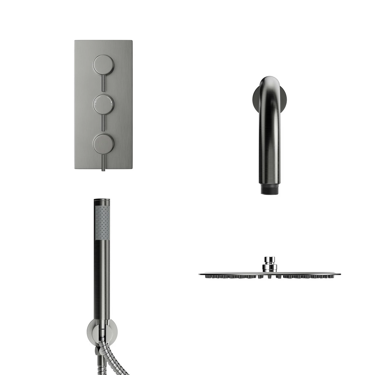 Colore Round Gunmetal Grey Concealed Triple Thermostatic Valve Mixer Shower Including 300mm Fixed Shower Head With Wall Arm And Shower Outlet Holder With Kit - 2 Outlet 4 Colore Round Gunmetal Grey Concealed Triple Thermostatic Valve Mixer Shower Including 300mm Fixed Shower Head With Wall Arm And Shower Outlet Holder With Kit - 2 Outlet - Image 2