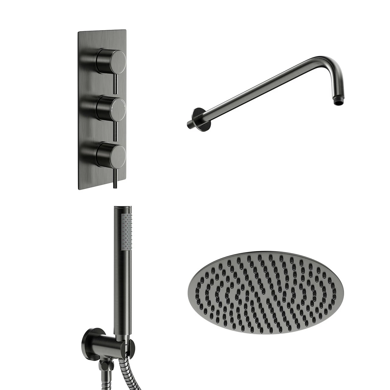 Colore Round Gunmetal Grey Concealed Triple Thermostatic Valve Mixer Shower Including 300mm Fixed Shower Head With Wall Arm And Shower Outlet Holder With Kit - 2 Outlet 5 Colore Round Gunmetal Grey Concealed Triple Thermostatic Valve Mixer Shower Including 300mm Fixed Shower Head With Wall Arm And Shower Outlet Holder With Kit - 2 Outlet - Image 3