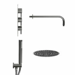 Colore Round Gunmetal Grey Concealed Triple Thermostatic Valve Mixer Shower Including 300mm Fixed Shower Head With Wall Arm And Shower Outlet Holder With Kit - 2 Outlet 11 Colore Round Gunmetal Grey Concealed Triple Thermostatic Valve Mixer Shower Including 300mm Fixed Shower Head With Wall Arm And Shower Outlet Holder With Kit - 2 Outlet -Wholesaledomestic Shop colore round gunmetal grey concealed triple thermostatic valve mixer shower including 300mm fixed shower head with wall arm and shower outlet holder with kit side 56620.1672833238