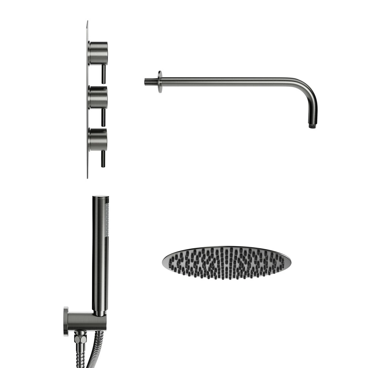 Colore Round Gunmetal Grey Concealed Triple Thermostatic Valve Mixer Shower Including 300mm Fixed Shower Head With Wall Arm And Shower Outlet Holder With Kit - 2 Outlet 6 Colore Round Gunmetal Grey Concealed Triple Thermostatic Valve Mixer Shower Including 300mm Fixed Shower Head With Wall Arm And Shower Outlet Holder With Kit - 2 Outlet - Image 4