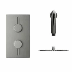 Colore Round Gunmetal Grey Concealed Twin Thermostatic Valve Mixer Shower Including 200mm Fixed Shower Head And Wall Arm - 1 Outlet 9 Colore Round Gunmetal Grey Concealed Twin Thermostatic Valve Mixer Shower Including 200mm Fixed Shower Head And Wall Arm - 1 Outlet -Wholesaledomestic Shop colore round gunmetal grey concealed twin thermostatic valve mixer shower including 200mm fixed shower head and wall arm front 05479.1672833240