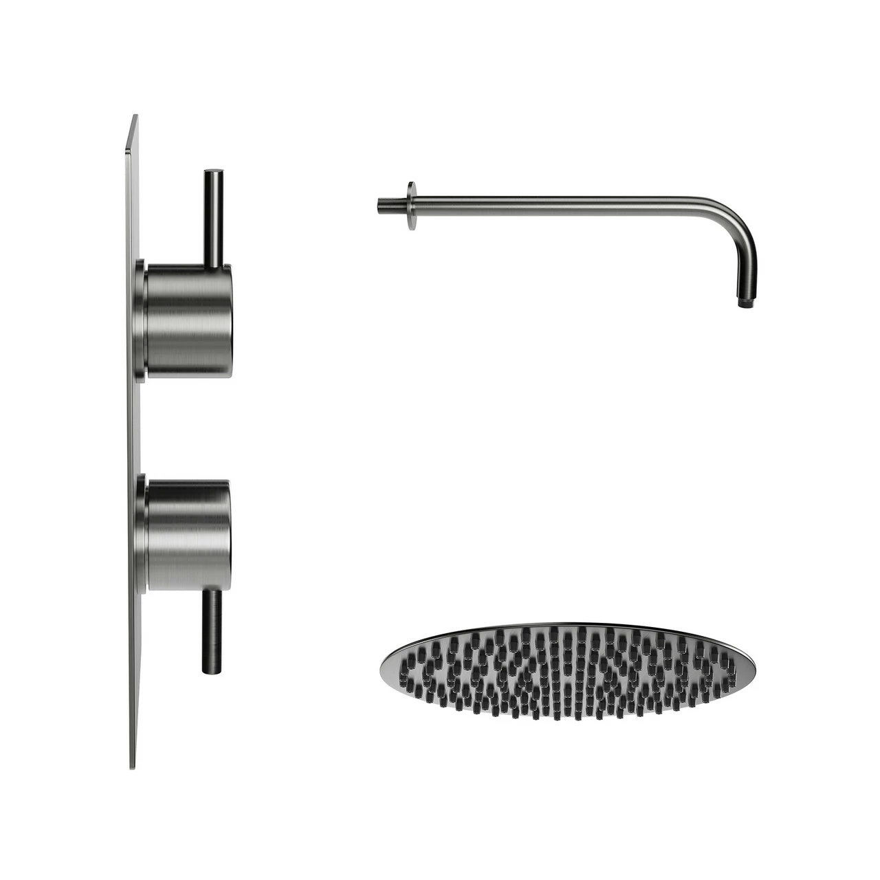 Colore Round Gunmetal Grey Concealed Twin Thermostatic Valve Mixer Shower Including 300mm Fixed Shower Head And Wall Arm - 1 Outlet 6 Colore Round Gunmetal Grey Concealed Twin Thermostatic Valve Mixer Shower Including 300mm Fixed Shower Head And Wall Arm - 1 Outlet - Image 4