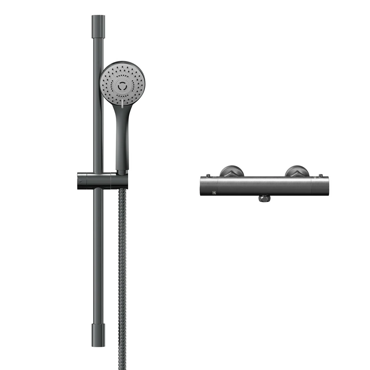 Colore Round Gunmetal Grey Thermostatic Bar Valve Mixer Shower With Round Slide Rail Kit 4 Colore Round Gunmetal Grey Thermostatic Bar Valve Mixer Shower With Round Slide Rail Kit - Image 2