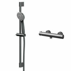Colore Round Gunmetal Grey Thermostatic Bar Valve Mixer Shower With Round Slide Rail Kit