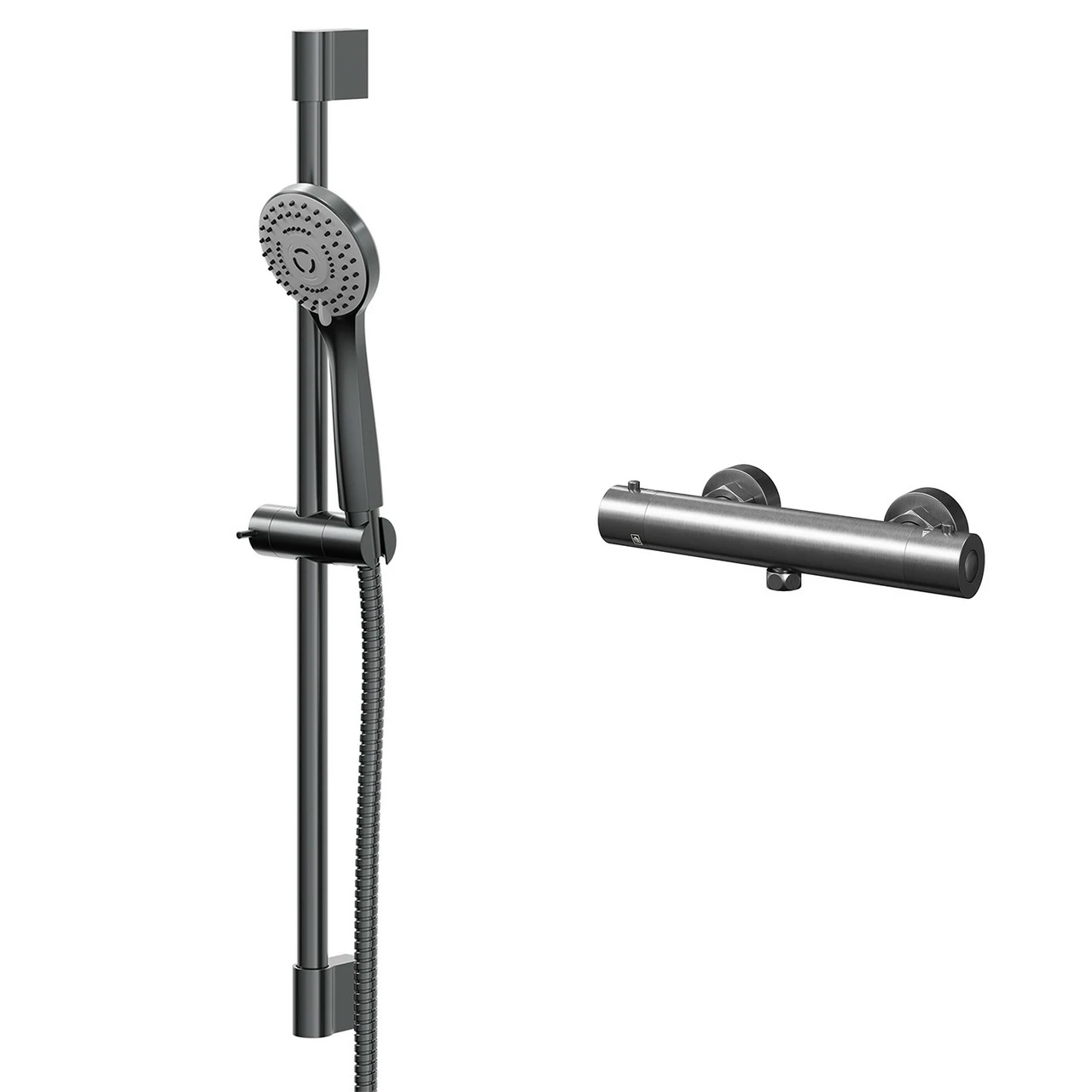 Colore Round Gunmetal Grey Thermostatic Bar Valve Mixer Shower With Round Slide Rail Kit 3 Colore Round Gunmetal Grey Thermostatic Bar Valve Mixer Shower With Round Slide Rail Kit