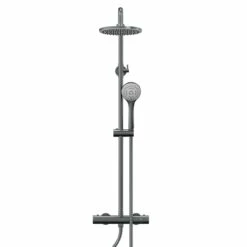 Wholesaledomestic Shop -Wholesaledomestic Shop colore round gunmetal grey thermostatic rigid riser kit and handset shower system front 50464.1676460614