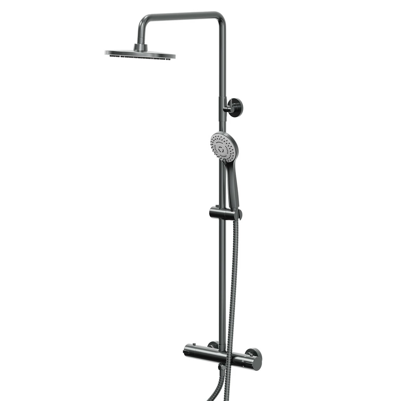 Colore Round Gunmetal Grey Thermostatic Rigid Riser Kit And Handset Shower System