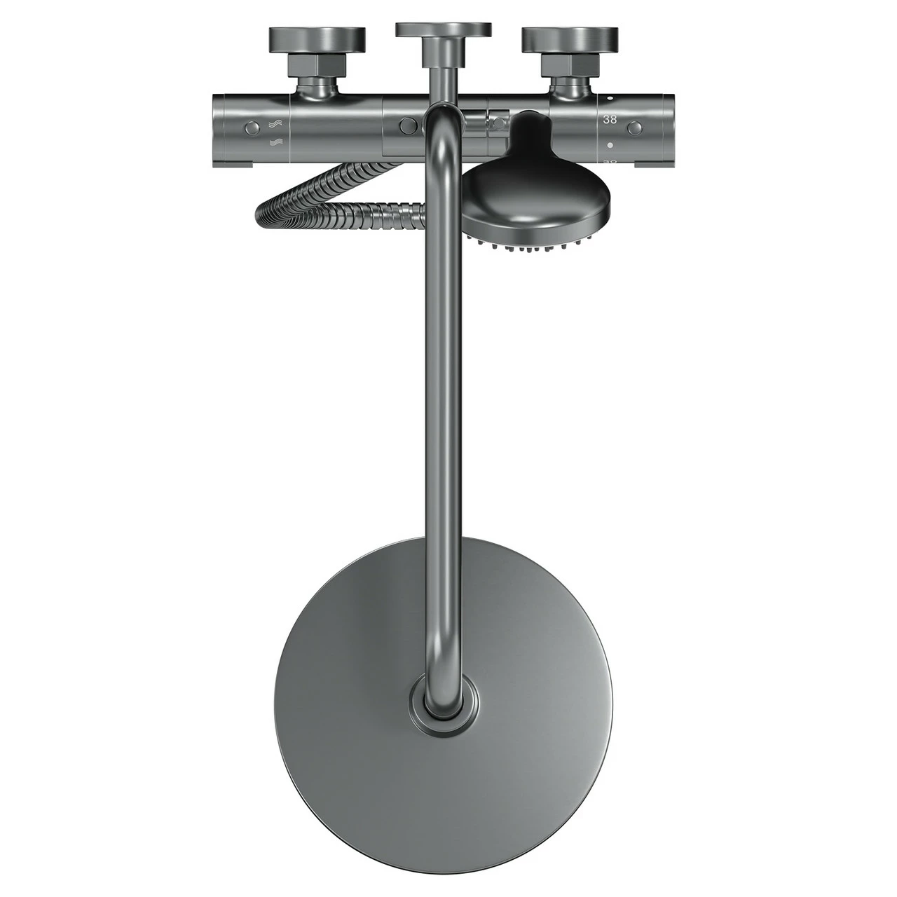 Colore Round Gunmetal Grey Thermostatic Rigid Riser Kit And Handset Shower System - Image 5