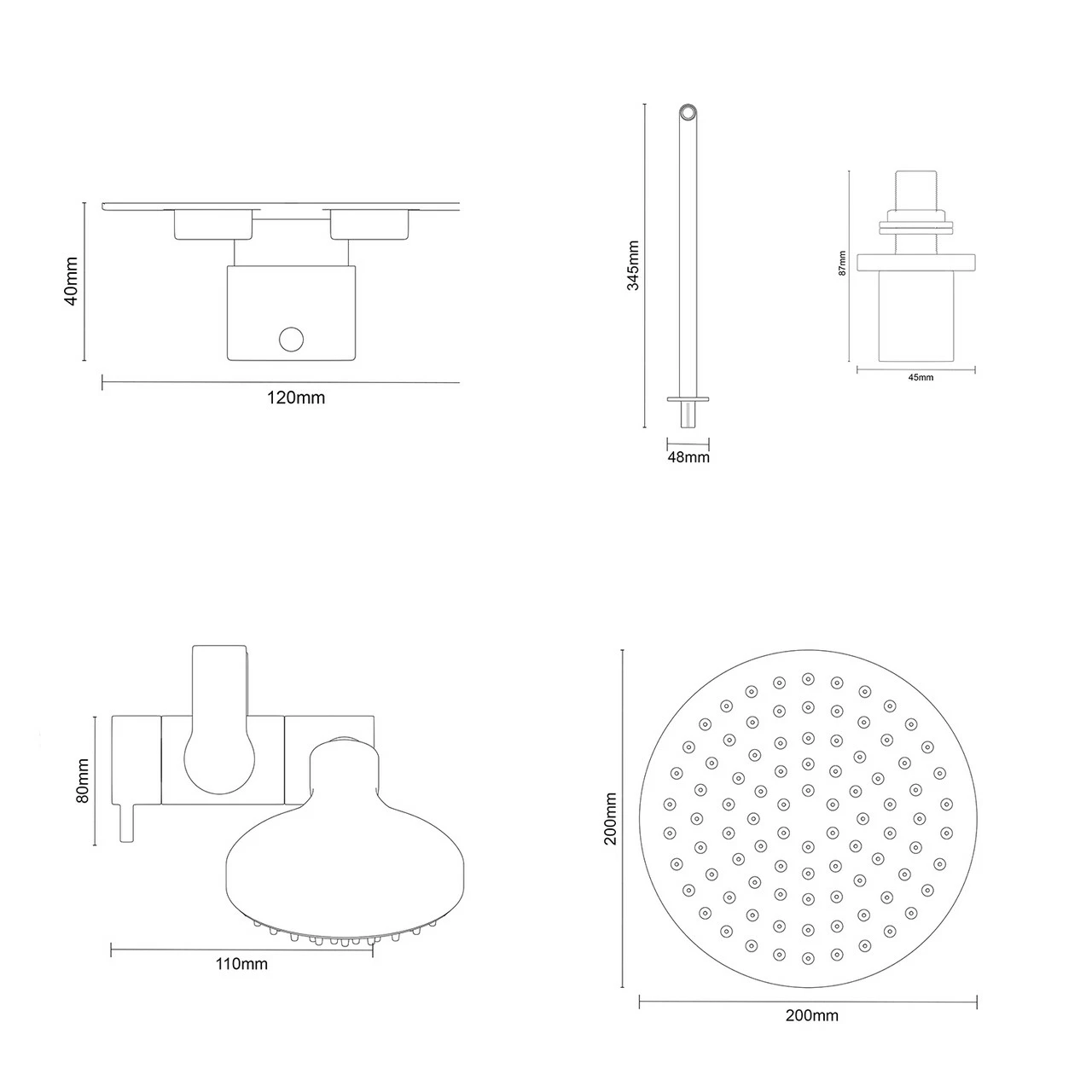 Colore Round Matt Black Concealed Push Button Twin Thermostatic Shower Valve Including 200mm Thin Round Fixed Shower Head With Wall Arm And Slide Rail Kit - 2 Outlet 8 Colore Round Matt Black Concealed Push Button Twin Thermostatic Shower Valve Including 200mm Thin Round Fixed Shower Head With Wall Arm And Slide Rail Kit - 2 Outlet - Image 6