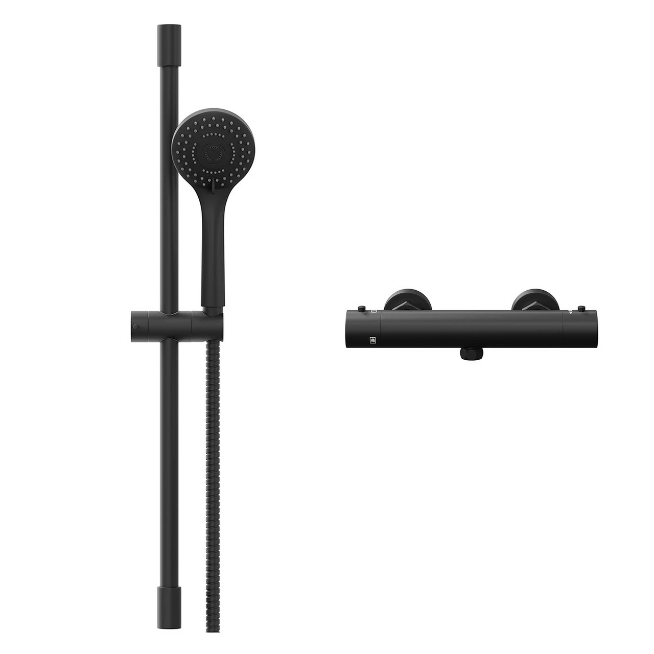 Colore Round Matt Black Thermostatic Bar Valve Mixer Shower With Round Slide Rail Kit - Image 2