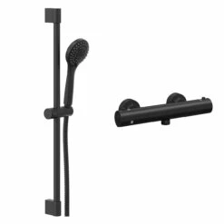 Colore Round Matt Black Thermostatic Bar Valve Mixer Shower With Round Slide Rail Kit -Wholesaledomestic Shop colore round matt black thermostatic bar valve mixer shower with round slide rail kit left 88397.1678443254