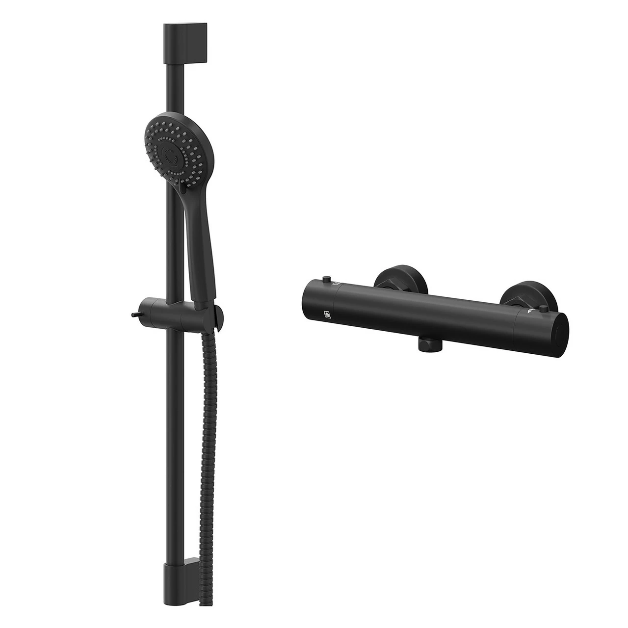 Colore Round Matt Black Thermostatic Bar Valve Mixer Shower With Round Slide Rail Kit