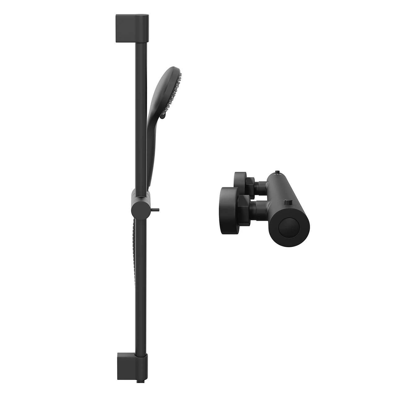 Colore Round Matt Black Thermostatic Bar Valve Mixer Shower With Round Slide Rail Kit - Image 4