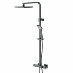 Colore Square Gunmetal Grey Thermostatic Rigid Riser And Handset Shower System