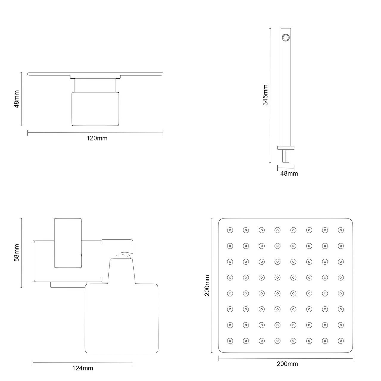 Colore Square Matt Black Concealed Triple Thermostatic Shower Valve With Square Fixed Shower Head And Square Slide Rail Kit - 2 Outlet 7 Colore Square Matt Black Concealed Triple Thermostatic Shower Valve With Square Fixed Shower Head And Square Slide Rail Kit - 2 Outlet - Image 5