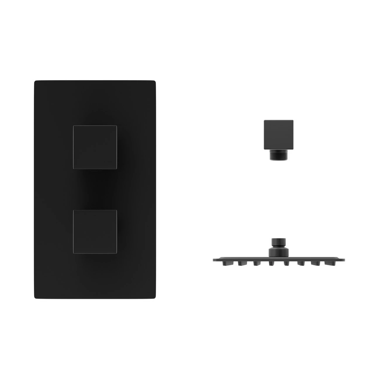 Colore Square Matt Black Concealed Twin Thermostatic Shower Valve With Square Fixed Head And Wall Arm - 1 Outlet 4 Colore Square Matt Black Concealed Twin Thermostatic Shower Valve With Square Fixed Head And Wall Arm - 1 Outlet - Image 2