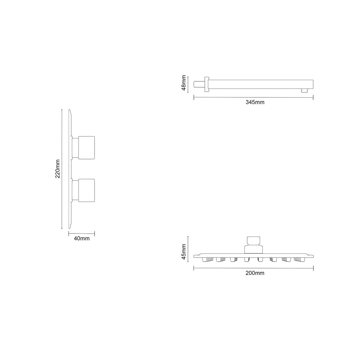Colore Square Matt Black Concealed Twin Thermostatic Shower Valve With Square Fixed Head And Wall Arm - 1 Outlet 8 Colore Square Matt Black Concealed Twin Thermostatic Shower Valve With Square Fixed Head And Wall Arm - 1 Outlet - Image 6