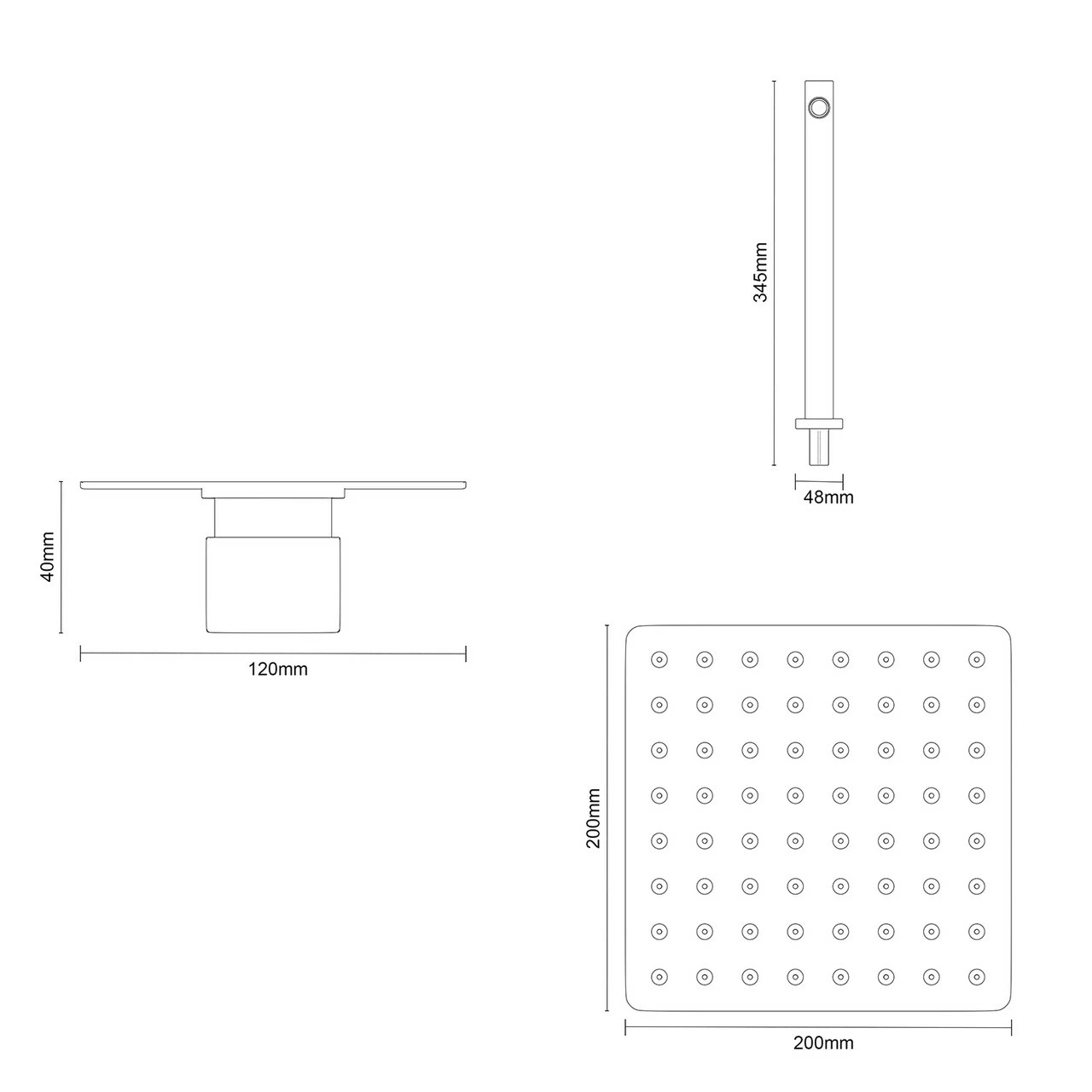 Colore Square Matt Black Concealed Twin Thermostatic Shower Valve With Square Fixed Head And Wall Arm - 1 Outlet 7 Colore Square Matt Black Concealed Twin Thermostatic Shower Valve With Square Fixed Head And Wall Arm - 1 Outlet - Image 5