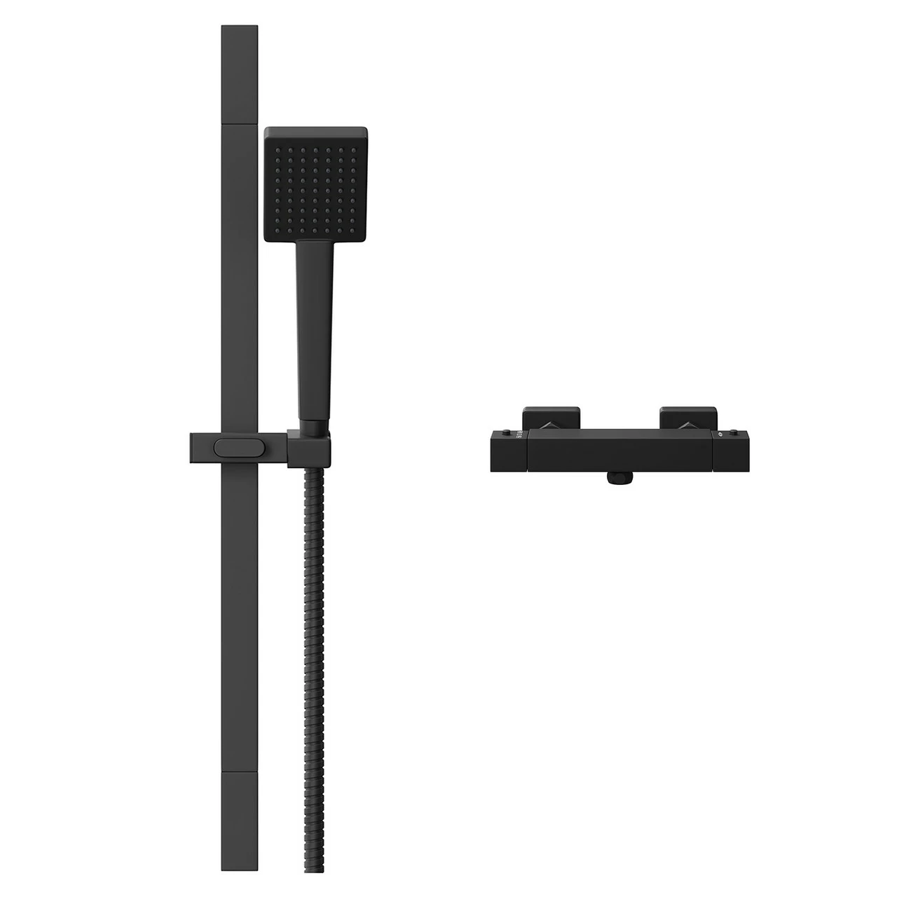 Colore Square Matt Black Thermostatic Bar Valve Mixer Shower With Square Slide Rail Kit 4 Colore Square Matt Black Thermostatic Bar Valve Mixer Shower With Square Slide Rail Kit - Image 2