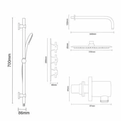 Windsor. Cross Polished Chrome Concealed Triple Thermostatic Shower Valve And 200mm Thin Round Fixed Head With Wall Arm And Clyde Slide Rail Kit With Round Elbow - 2 Outlet 12 Windsor. Cross Polished Chrome Concealed Triple Thermostatic Shower Valve And 200mm Thin Round Fixed Head With Wall Arm And Clyde Slide Rail Kit With Round Elbow - 2 Outlet -Wholesaledomestic Shop cross polished chrome concealed triple thermostatic shower valve and 200mm thin round fixed head with wall arm and clyde slide rail kit with round elbow line side 92727.1678114120