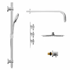 Windsor. Cross Polished Chrome Concealed Triple Thermostatic Shower Valve And 200mm Thin Round Fixed Head With Wall Arm And Clyde Slide Rail Kit With Round Elbow - 2 Outlet 11 Windsor. Cross Polished Chrome Concealed Triple Thermostatic Shower Valve And 200mm Thin Round Fixed Head With Wall Arm And Clyde Slide Rail Kit With Round Elbow - 2 Outlet -Wholesaledomestic Shop cross polished chrome concealed triple thermostatic shower valve and 200mm thin round fixed head with wall arm and clyde slide rail kit with round elbow side 99702.1678114120
