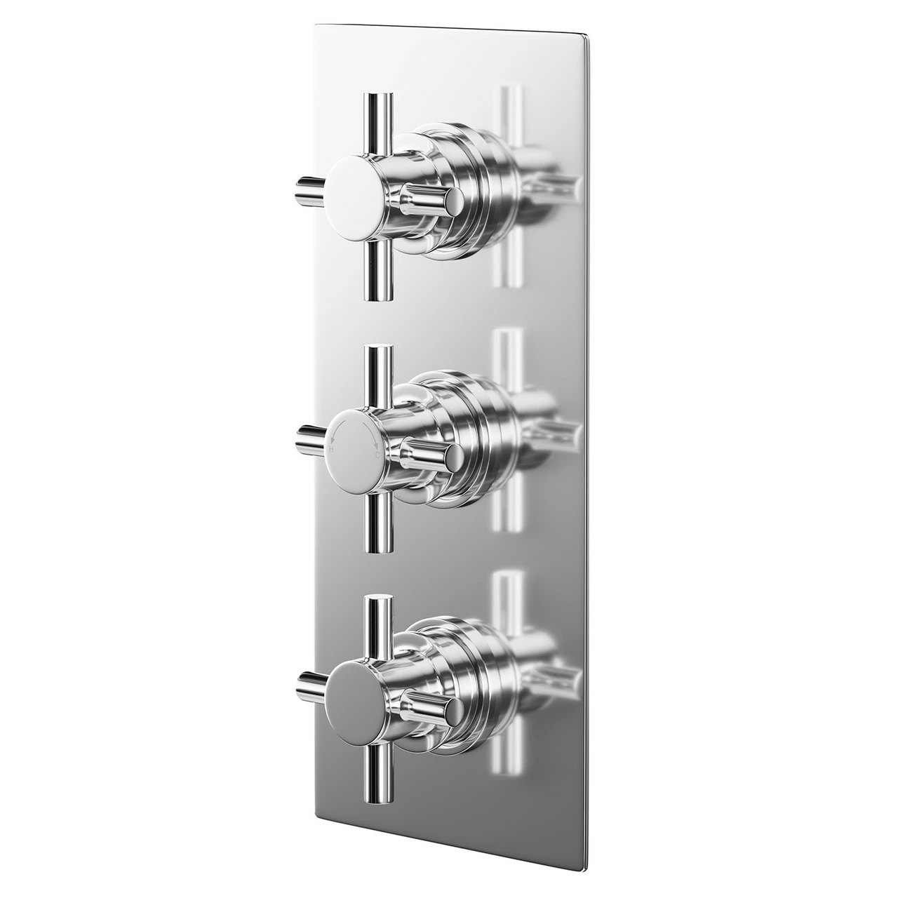Cross Polished Chrome Concealed Triple Thermostatic Shower Valve - 2 Outlet 3 Cross Polished Chrome Concealed Triple Thermostatic Shower Valve - 2 Outlet