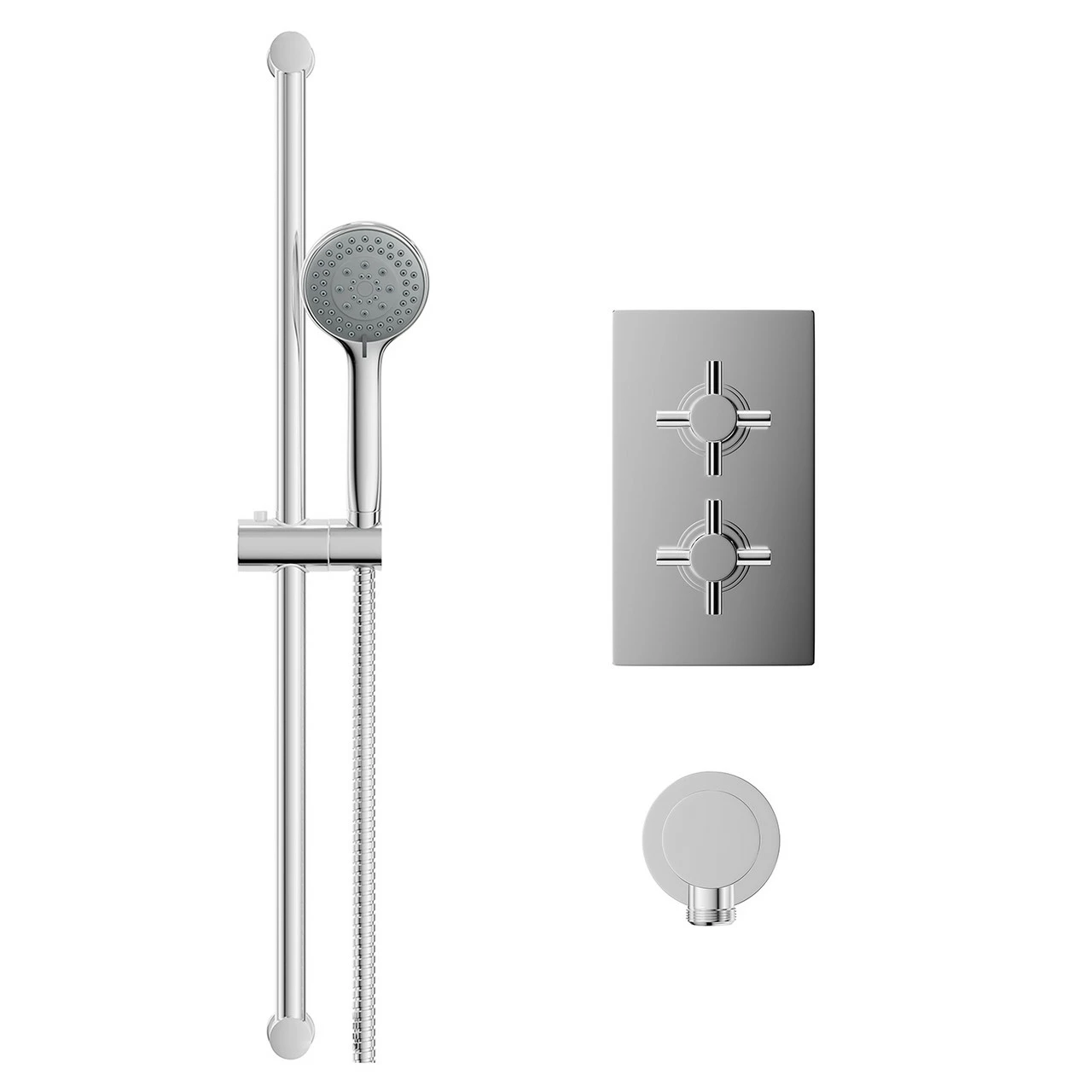 Cross Polished Chrome Concealed Twin Thermostatic Shower Valve And Sark Slide Rail Kit With Round Elbow - 1 Outlet 4 Cross Polished Chrome Concealed Twin Thermostatic Shower Valve And Sark Slide Rail Kit With Round Elbow - 1 Outlet - Image 2