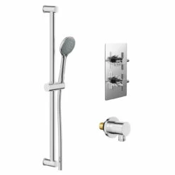 Cross Polished Chrome Concealed Twin Thermostatic Shower Valve And Sark Slide Rail Kit With Round Elbow - 1 Outlet 10 Cross Polished Chrome Concealed Twin Thermostatic Shower Valve And Sark Slide Rail Kit With Round Elbow - 1 Outlet -Wholesaledomestic Shop cross polished chrome concealed twin thermostatic shower valve and sark slide rail kit with round elbow left 13322.1678114076