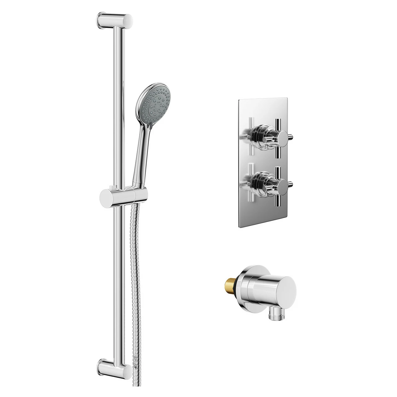 Cross Polished Chrome Concealed Twin Thermostatic Shower Valve And Sark Slide Rail Kit With Round Elbow - 1 Outlet 5 Cross Polished Chrome Concealed Twin Thermostatic Shower Valve And Sark Slide Rail Kit With Round Elbow - 1 Outlet - Image 3