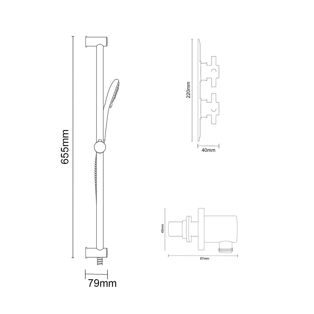 Cross Polished Chrome Concealed Twin Thermostatic Shower Valve And Sark Slide Rail Kit With Round Elbow - 1 Outlet 7 Cross Polished Chrome Concealed Twin Thermostatic Shower Valve And Sark Slide Rail Kit With Round Elbow - 1 Outlet - Image 5