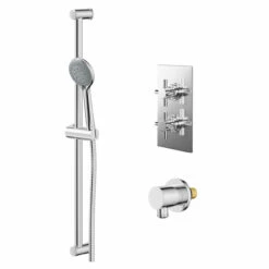 Cross Polished Chrome Concealed Twin Thermostatic Shower Valve And Sark Slide Rail Kit With Round Elbow - 1 Outlet
