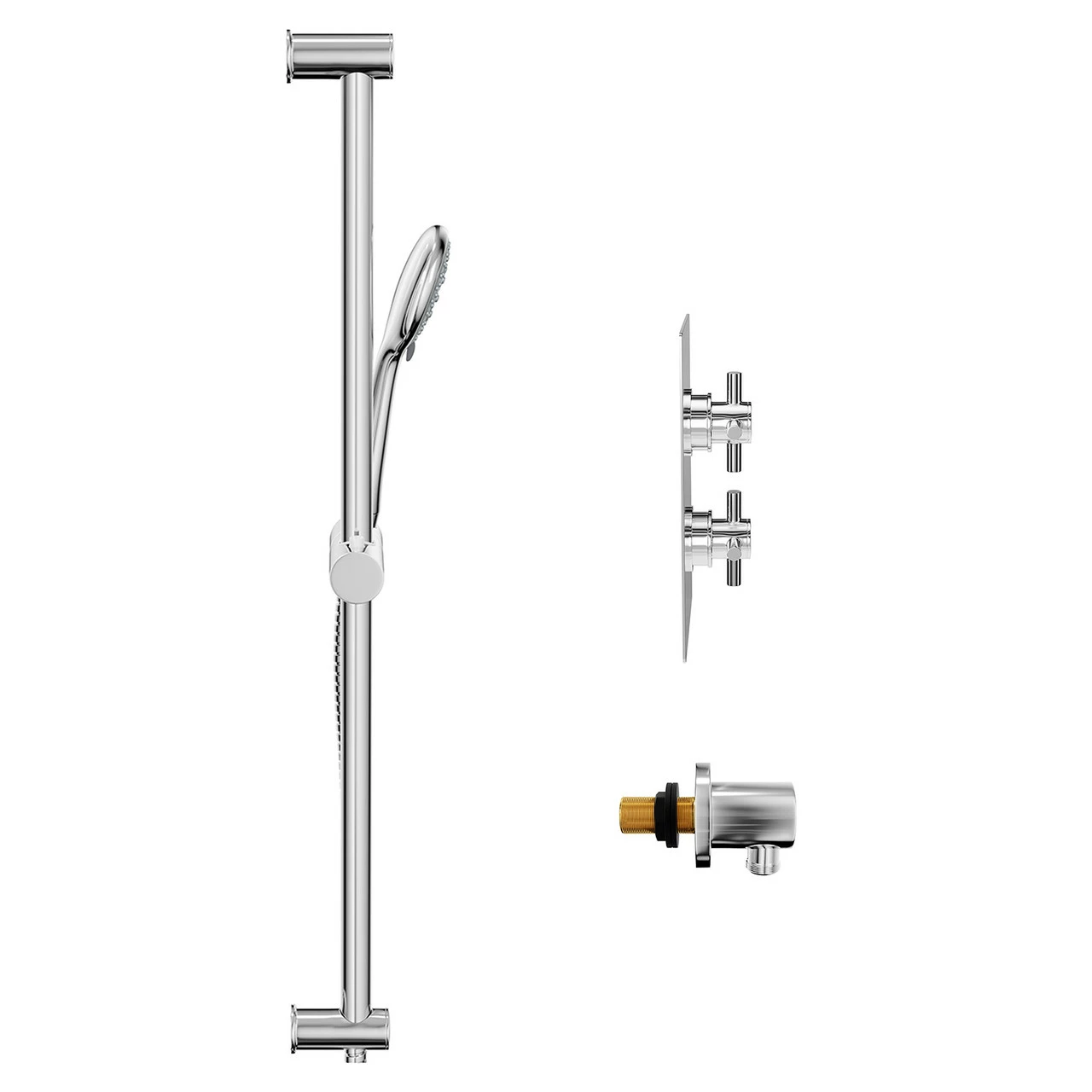 Cross Polished Chrome Concealed Twin Thermostatic Shower Valve And Sark Slide Rail Kit With Round Elbow - 1 Outlet 6 Cross Polished Chrome Concealed Twin Thermostatic Shower Valve And Sark Slide Rail Kit With Round Elbow - 1 Outlet - Image 4