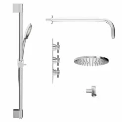 Cross Polished Chrome Triple Thermostatic Valve Mixer Shower With Round Fixed Head And Avon Shower Slide Rail Kit - 2 Outlet -Wholesaledomestic Shop cross polished chrome triple thermostatic valve mixer shower with round fixed head and avon shower slide rail kit side 29698.1652445380