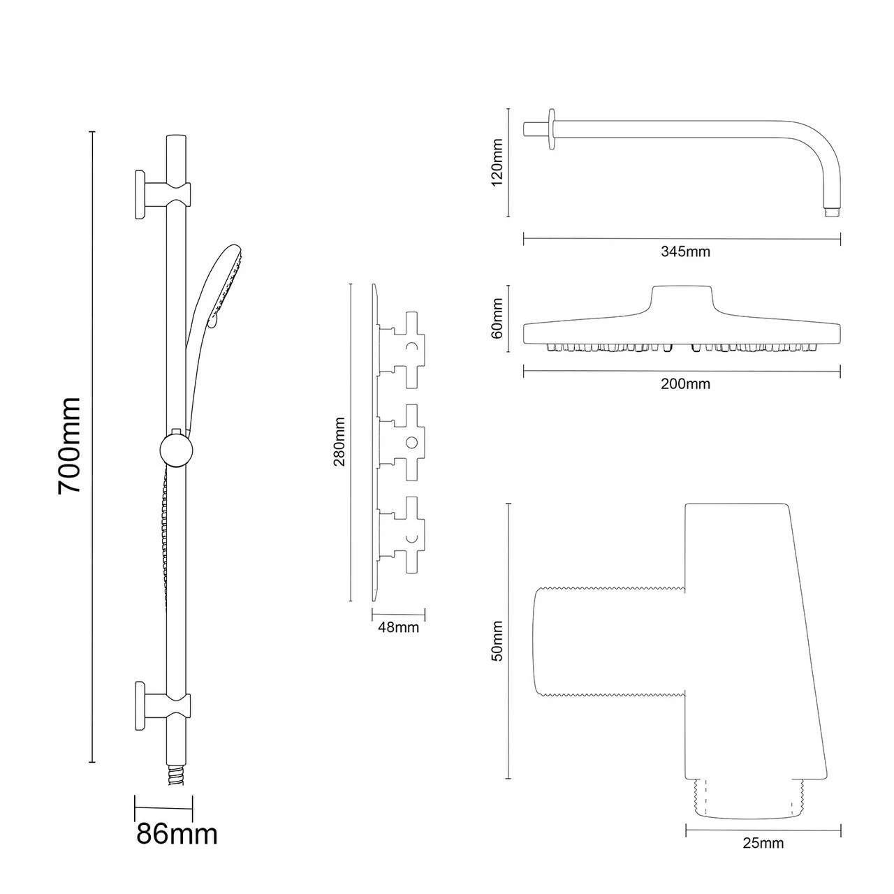 Windsor. Cross Polished Chrome Triple Thermostatic Valve Mixer Shower With Round Fixed Head And Clyde Shower Slide Rail Kit - 2 Outlet 8 Windsor. Cross Polished Chrome Triple Thermostatic Valve Mixer Shower With Round Fixed Head And Clyde Shower Slide Rail Kit - 2 Outlet - Image 6